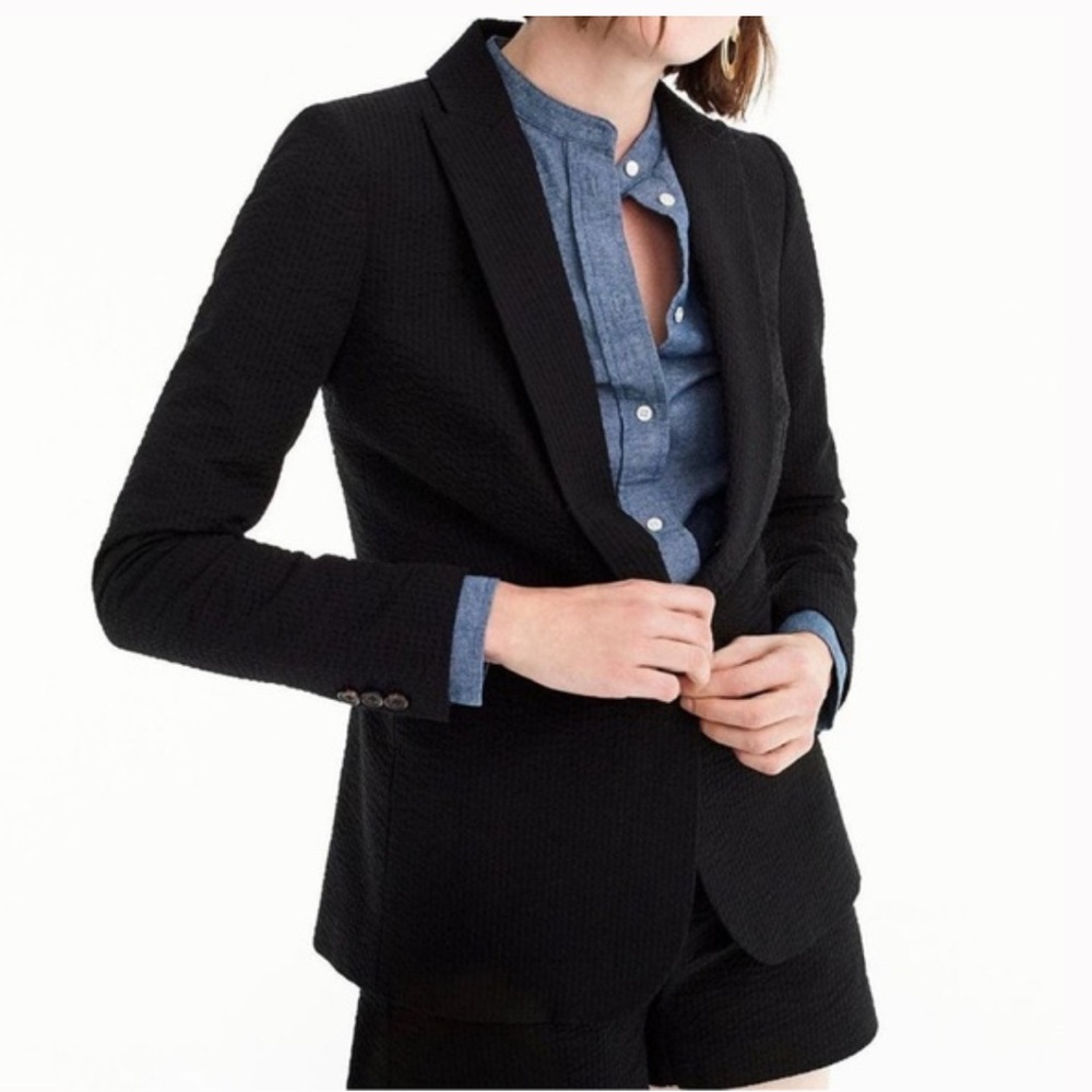J Crew Eniko Seersucker Blazer Black
